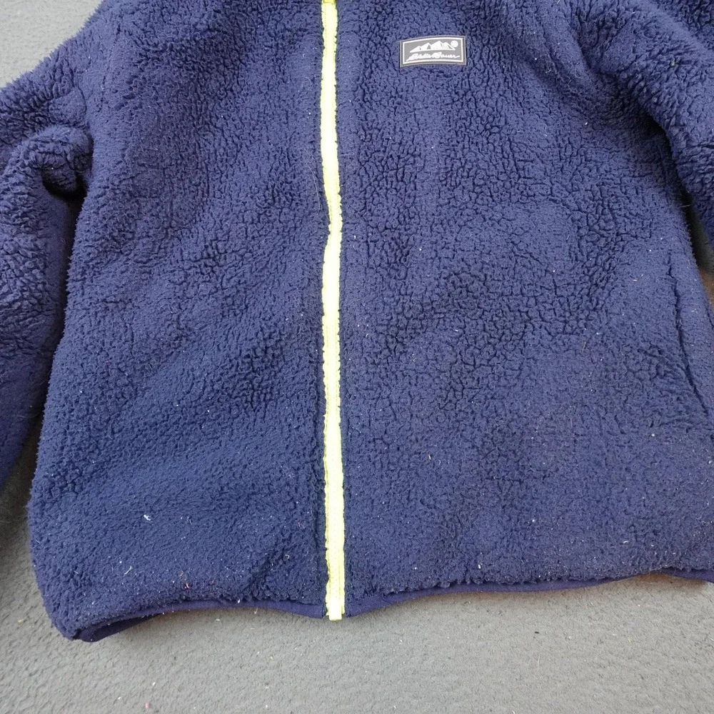 Eddie Bauer Jacket Kids Medium 10/12 Blue Reversible Hooded Sherpa Puffer